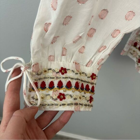 Anthropologie Boho Beaded Tie-Back Knit Blouse NWT Size XS - Picture 7 of 12